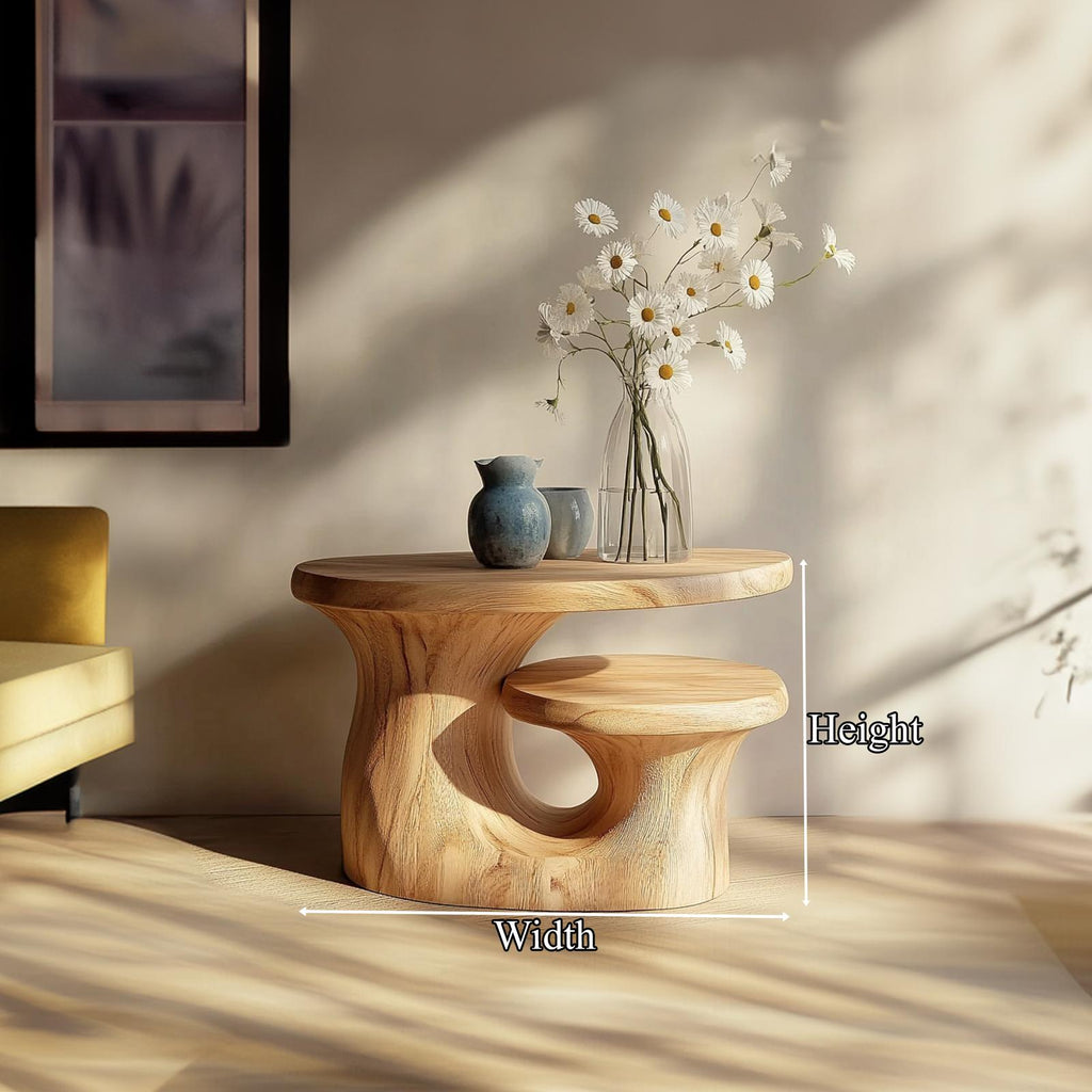 Organic Modern Sculptural Side Table, Solid Wood Pedestal Accent End Table for Living Room, Handmade Bedroom Nightstand