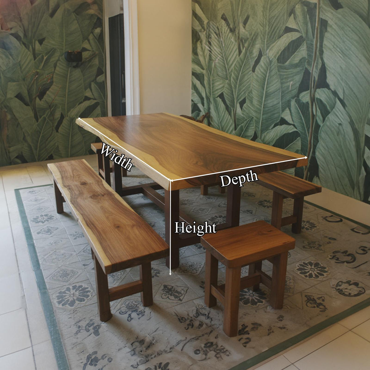 Rustic Live Edge Solid Wood Dining Table, Handcrafted Natural Wood Kitchen Table for Dining Room, Model