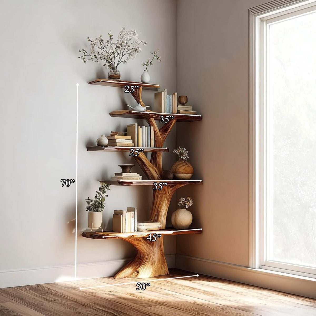 Rustic Artistic Corner Display Shelf, Handcrafted Wood Floating Branch Wall Shelf Organizer for Living Room Decor