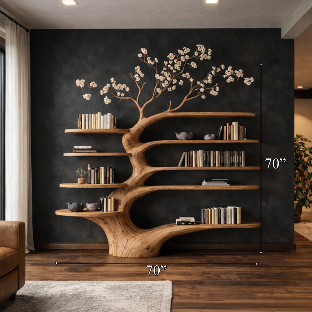 Rustic Tree Bookshelf Living Room Interior