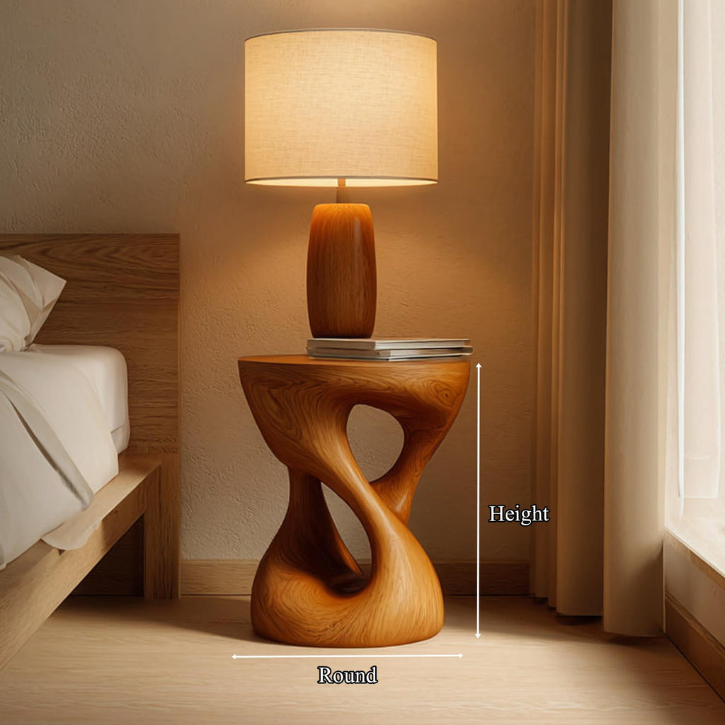 Handcrafted Rustic Wood Sculptural Nightstand, Unique Bedside Table & Decorative End Table for Bedroom Decor