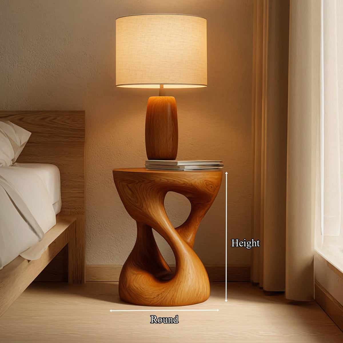 Handcrafted Rustic Wood Sculptural Nightstand, Unique Bedside Table & Decorative End Table for Bedroom Decor