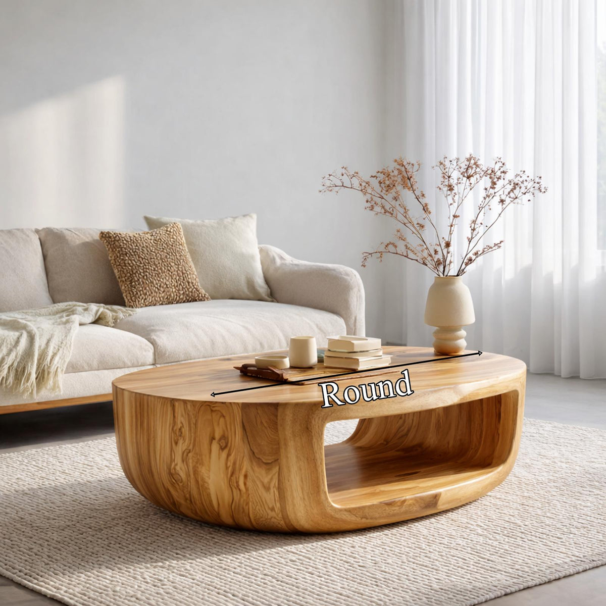 Curved Shell Solid Wood Coffee Table Calm Contemporary Living Room Interior SINLKICF319