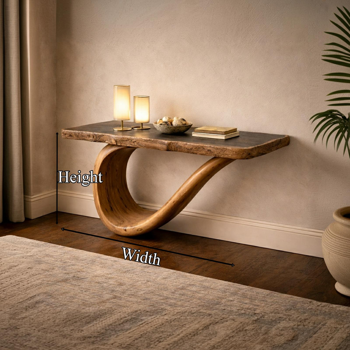 Spry Interior Sculptural Wood Console Table, Handcrafted Art Furniture Entryway Accent Shelf for Living Room and Gallery, SINLKICS471