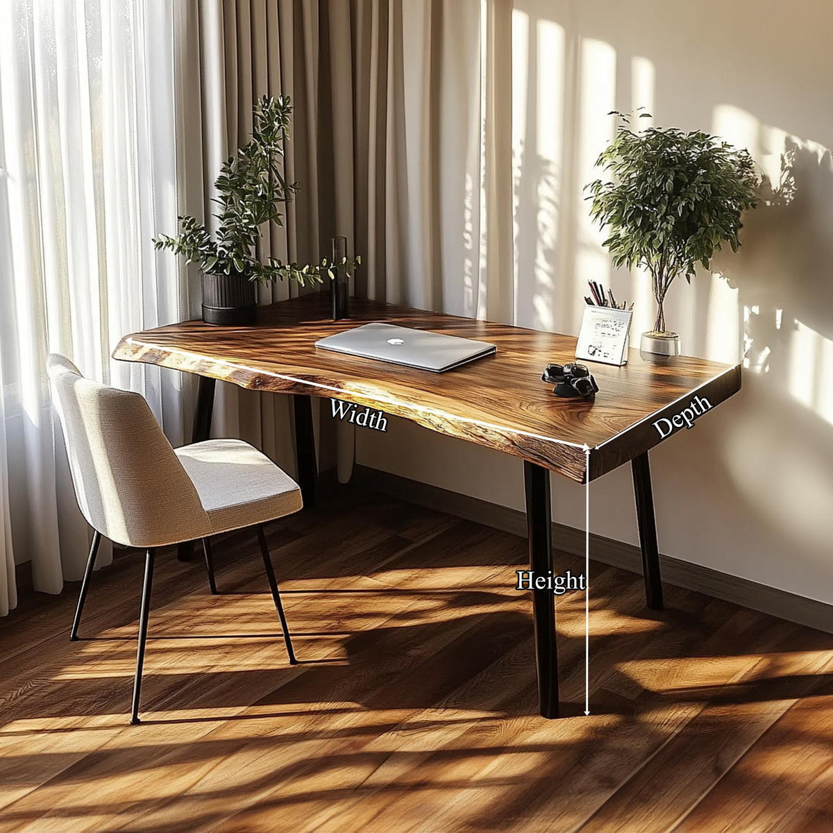 Rustic Modern Desk, Handcrafted Solid Wood Computer Writing Table for Bedroom, Home Office Study Workspace
