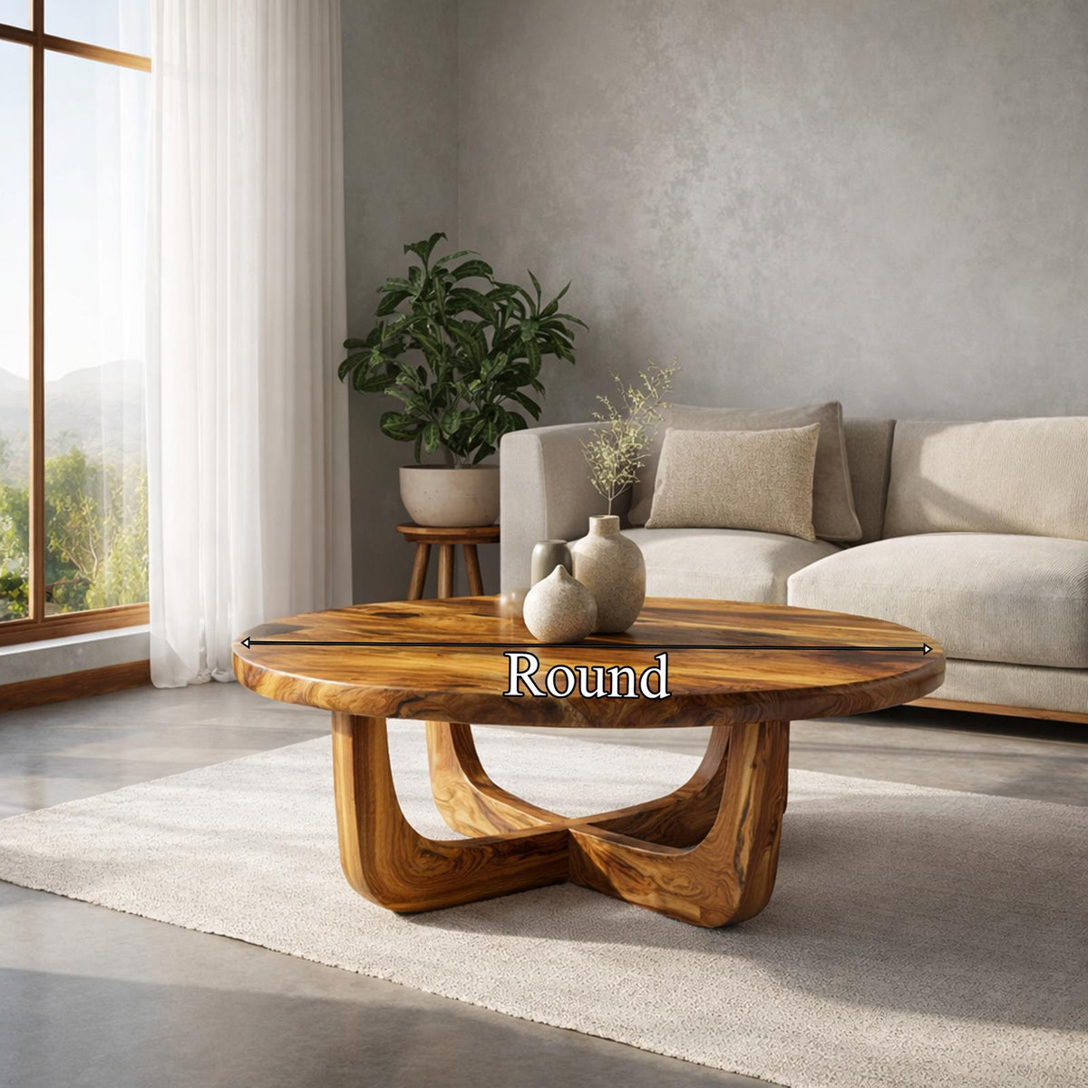 Spry Interior Sculpted Ring Base Solid Wood Coffee Table, Warm Contemporary Center Table for Luxury Living Room Interiors, SINLKICF321
