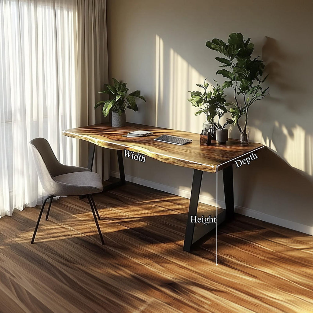 Natural Rustic Desk, Handcrafted Solid Wood Writing Computer Table for Bedroom Study, Work Corner Laptop Desk