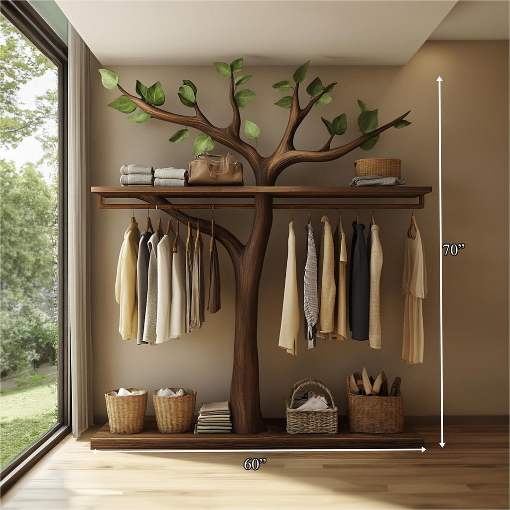 Rustic Tree Branch Wooden Clothing Rack Handmade Bedroom