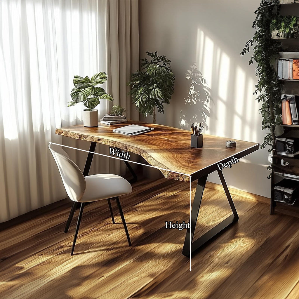Minimal Rustic Desk, Handcrafted Solid Wood Writing Computer Table for Bedroom & Cozy Study Room, Laptop Workspace
