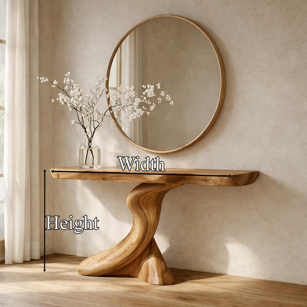Spry Interior Rustic Sculptural Wood Console Table, Handcrafted Single Pedestal Entryway Accent Table for Living Room Hallway, SINLKICS476