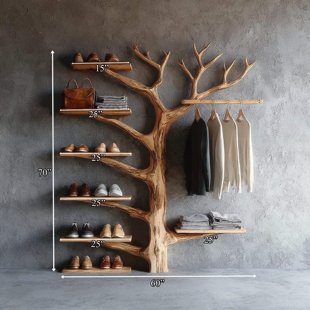 Rustic Wooden Clothing Rack, Heavy Duty Garment Hanging Rack, Standing Closet Storage Organizer for Bedroom