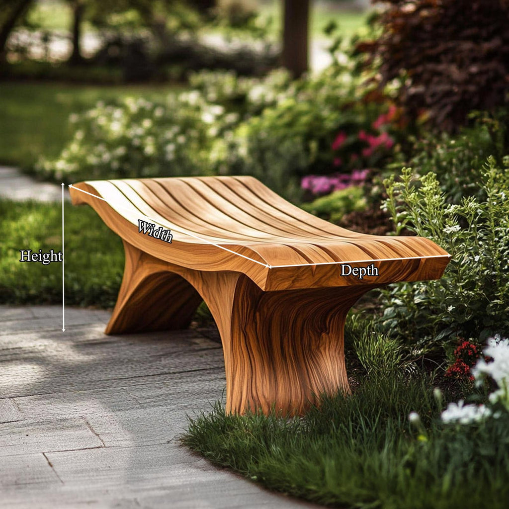 Sculptural Modern Outdoor Wood Bench Garden Patio