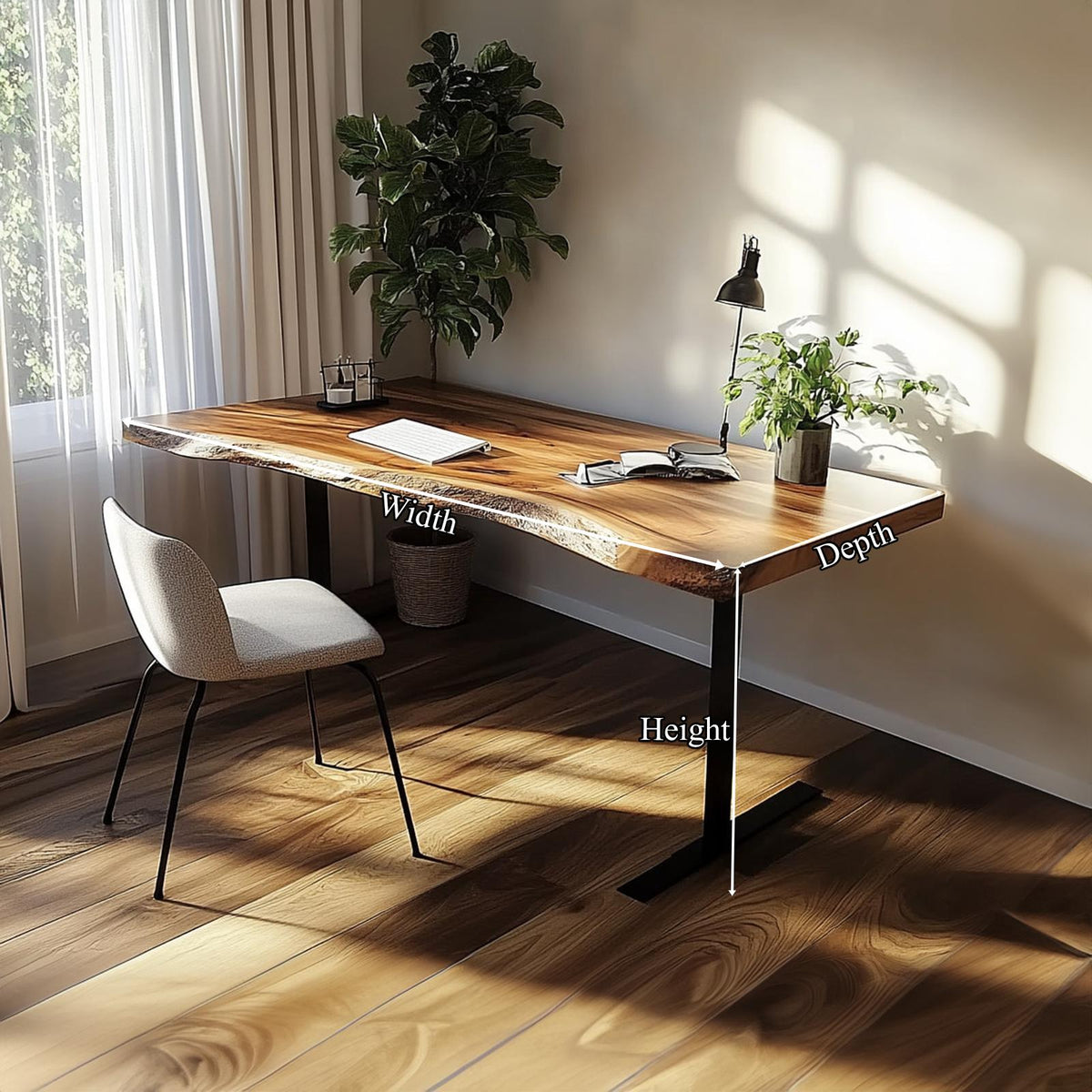 Rustic Contemporary Desk, Solid Wood Computer Writing Table for Bedroom, Home Office Study Workspace, Handcrafted