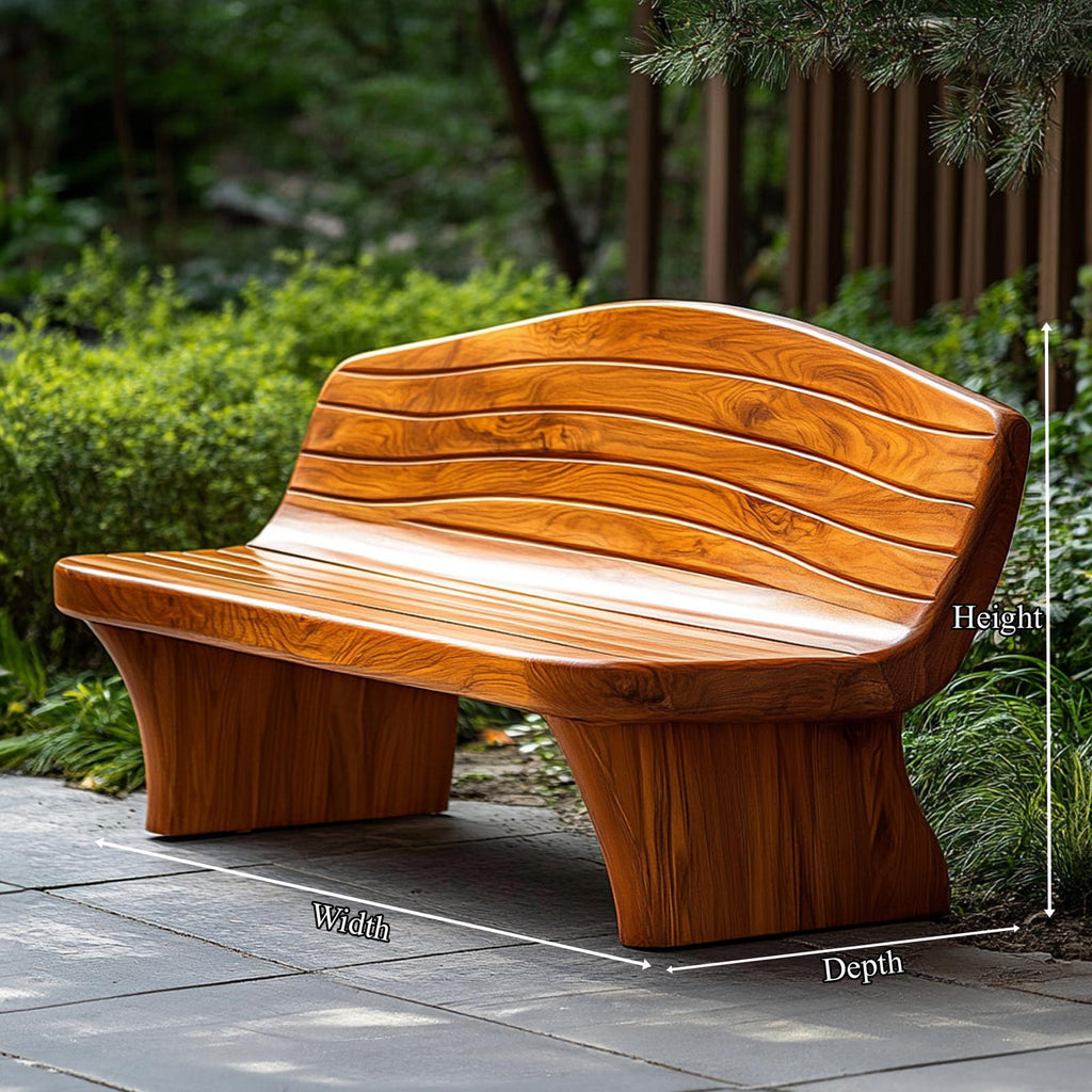 Sculptural Modern Wood Bench Outdoor Garden Or Entryway