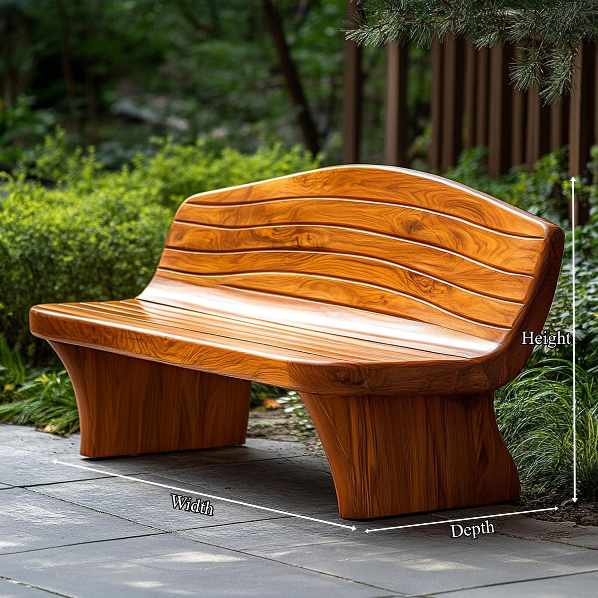 Sculptural Modern Wood Bench Outdoor Garden Or Entryway