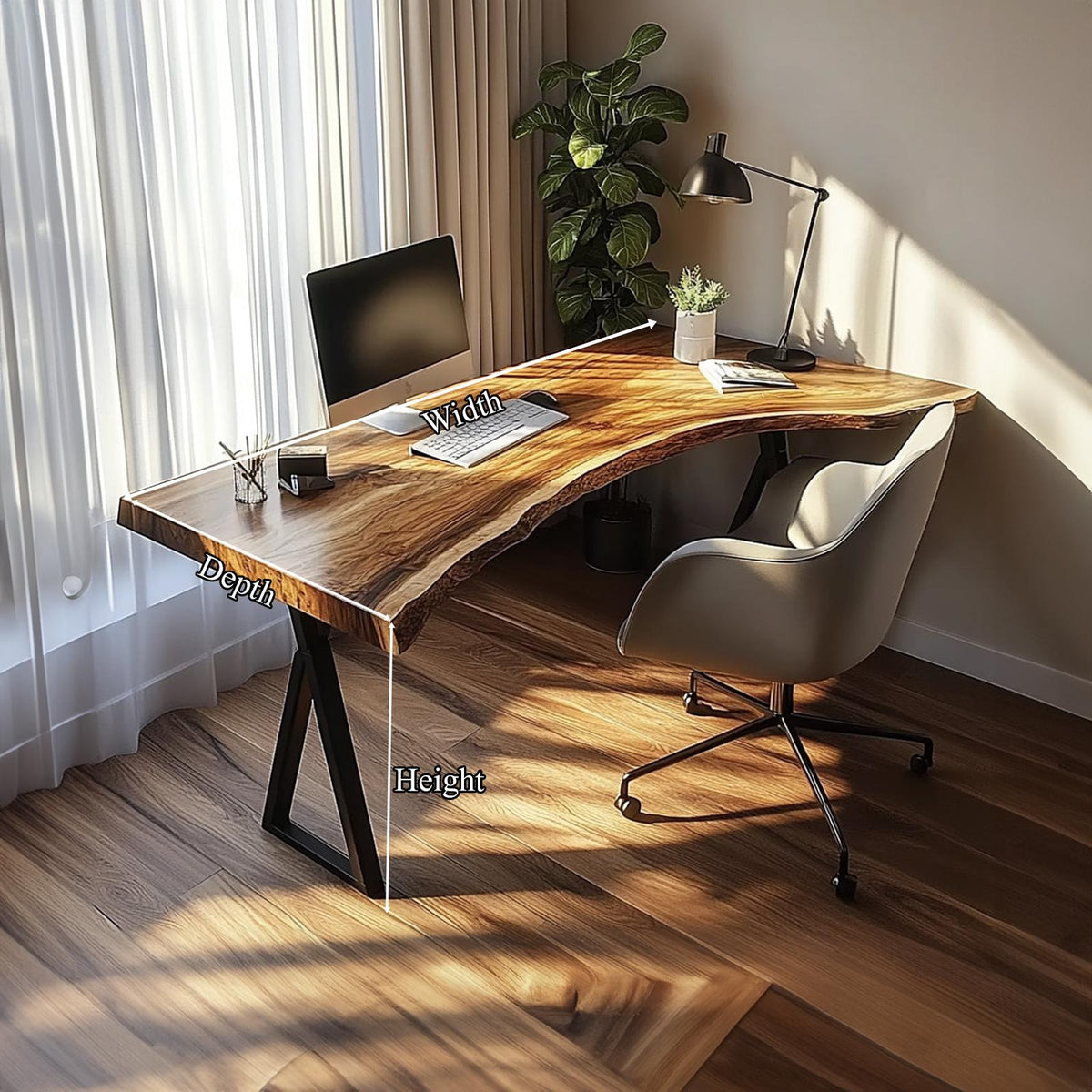 Modern Rustic Desk, Solid Wood Writing Computer Table for Bedroom, Art Studio & Home Office, Handcrafted Laptop Desk