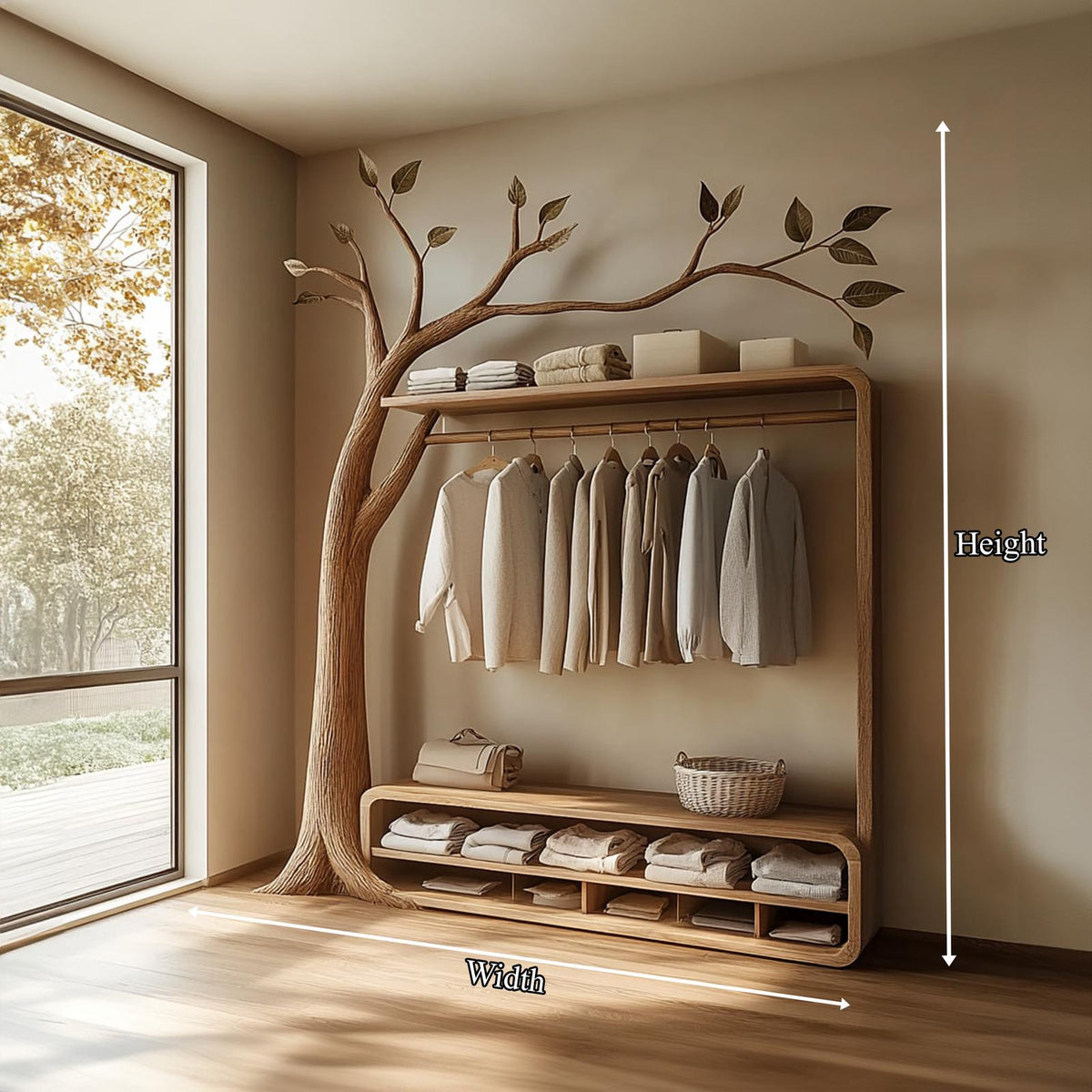 Rustic Solid Wood Tree Clothing Stand Natural Home
