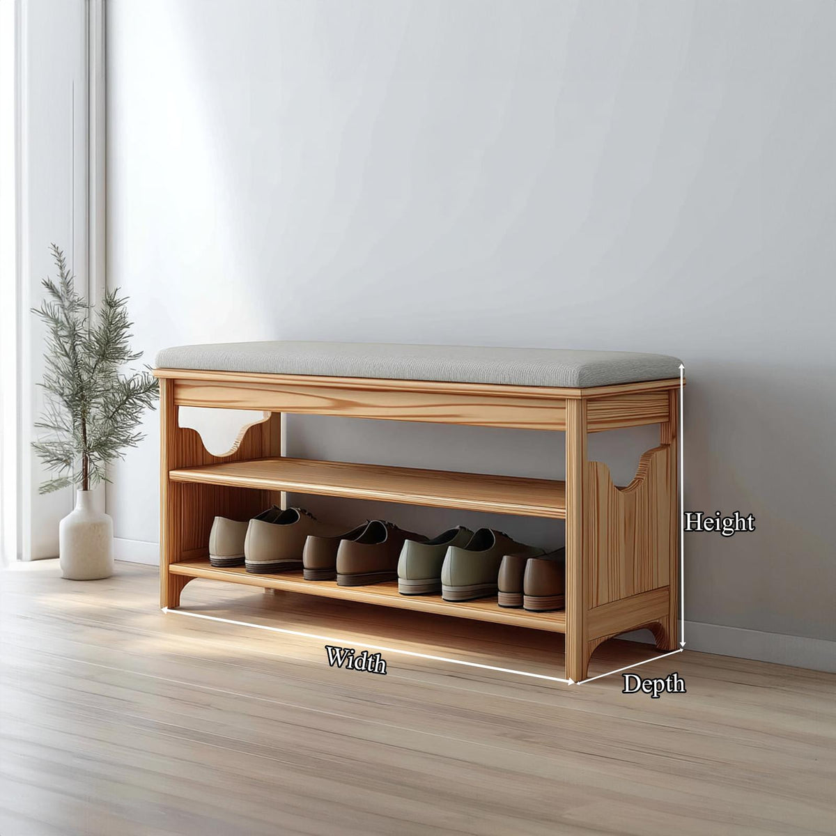 Midcentury Farmhouse Bench Shoe Rack Entryway