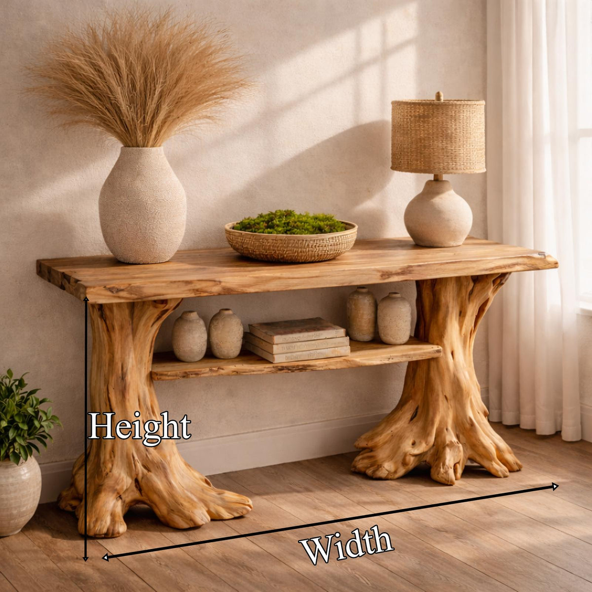 Spry Interior Organic Wood Console Table, Tree Style Base Handcrafted Entryway Accent Table for Living Room and Hallway, SINLKICS482