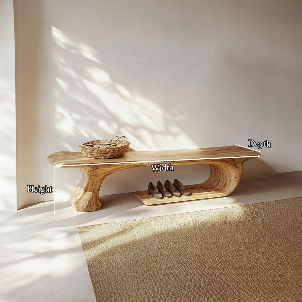 Rustic Wooden Shoe Bench With Organic Design Foyer