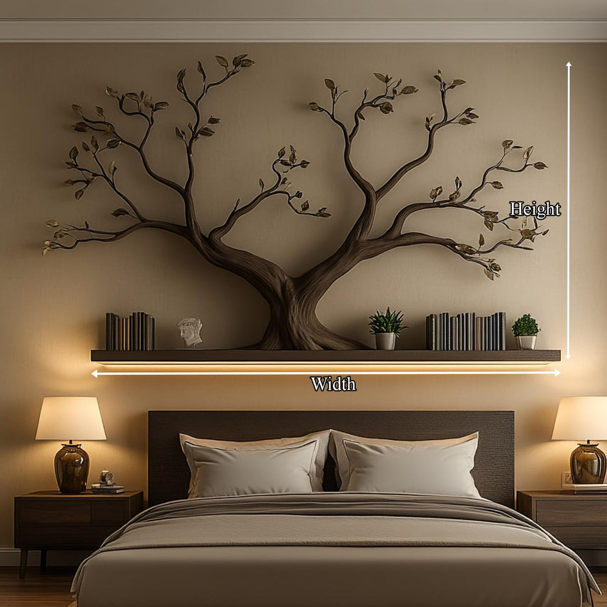 Mid-Century Organic Tree Wall Shelf, Handcrafted Solid Wood Branch Display Bookshelf for Bedroom Decor