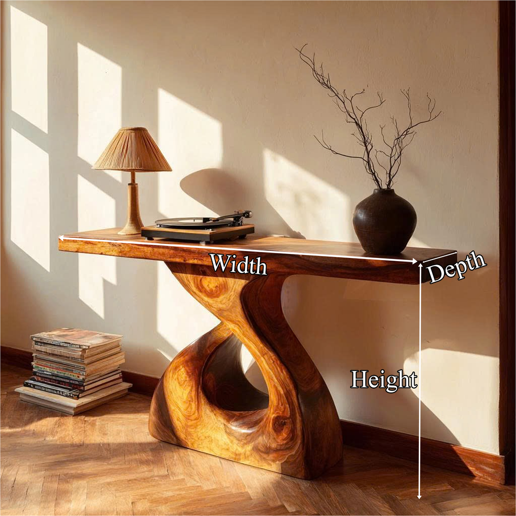 Rustic Console Table, Natural Edge Solid Wood Slab, Handcrafted Tree Root Base Entryway Foyer Table