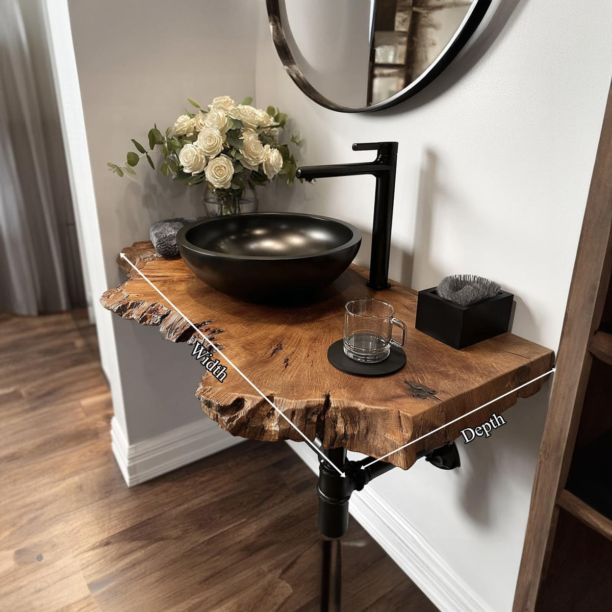 Rustic Floating Shelf, Narrow Solid Wood Washroom Vanity Countertop, Small Bathroom Single Sink Console Shelf