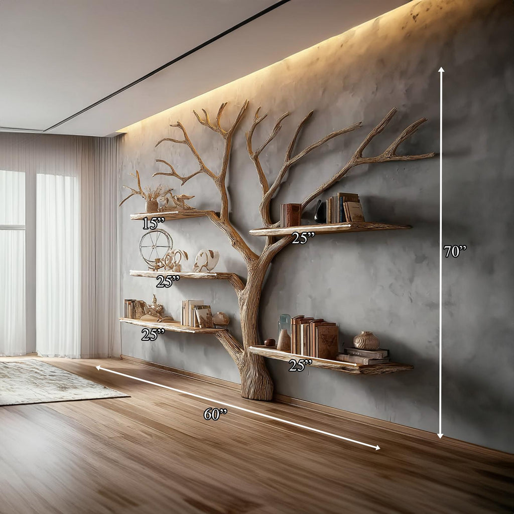 Rustic Tree Shaped Bookshelf Home Office Artistic Display