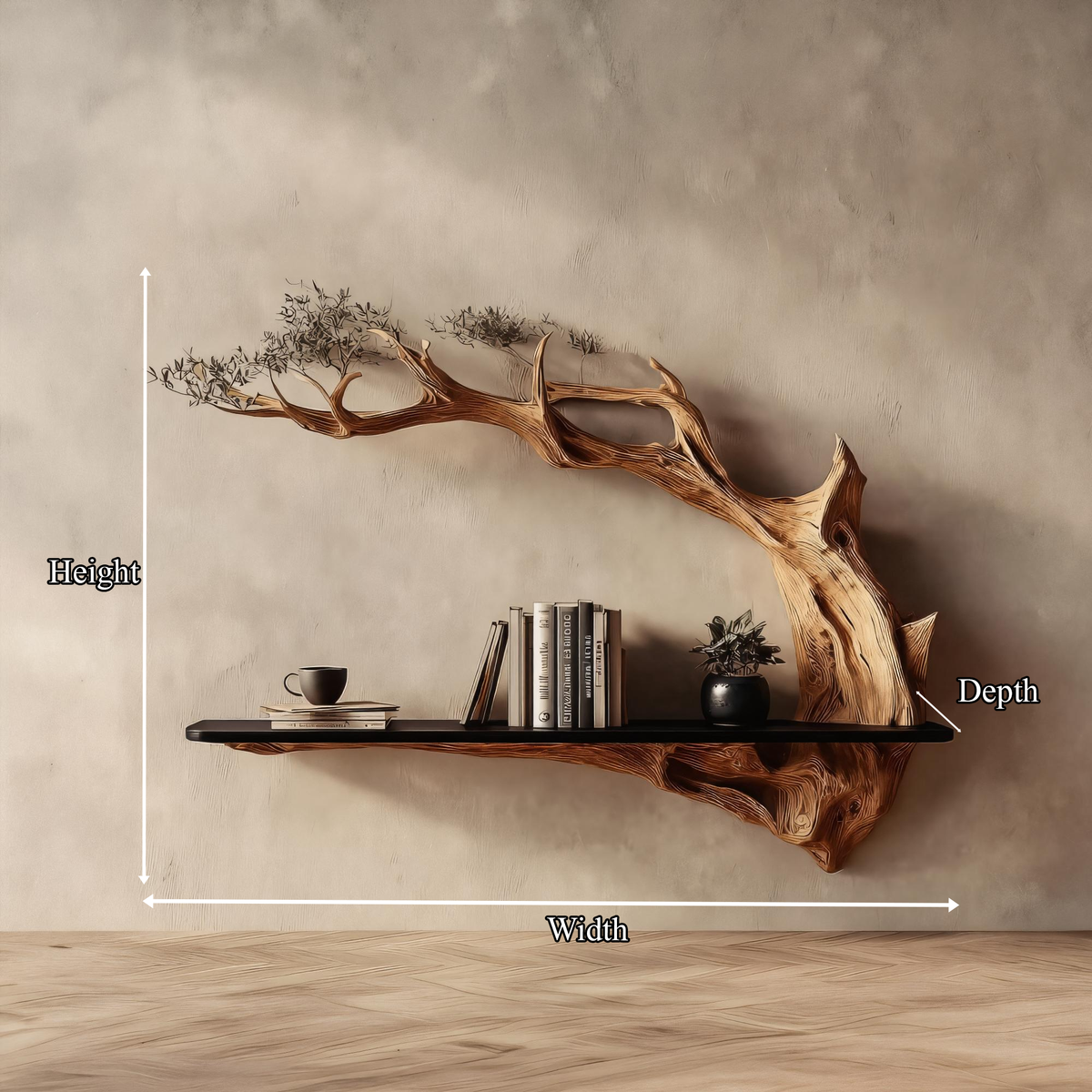 Rustic Tree Wall Shelf Unique Living Room Storage