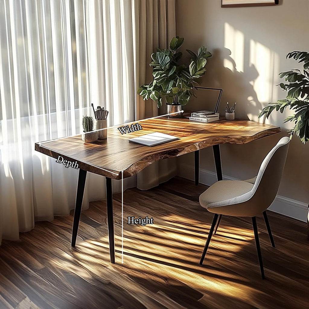 Rustic Computer Desk, Solid Wood Writing Table for Study Area, Reading Room Laptop Table with Metal Legs