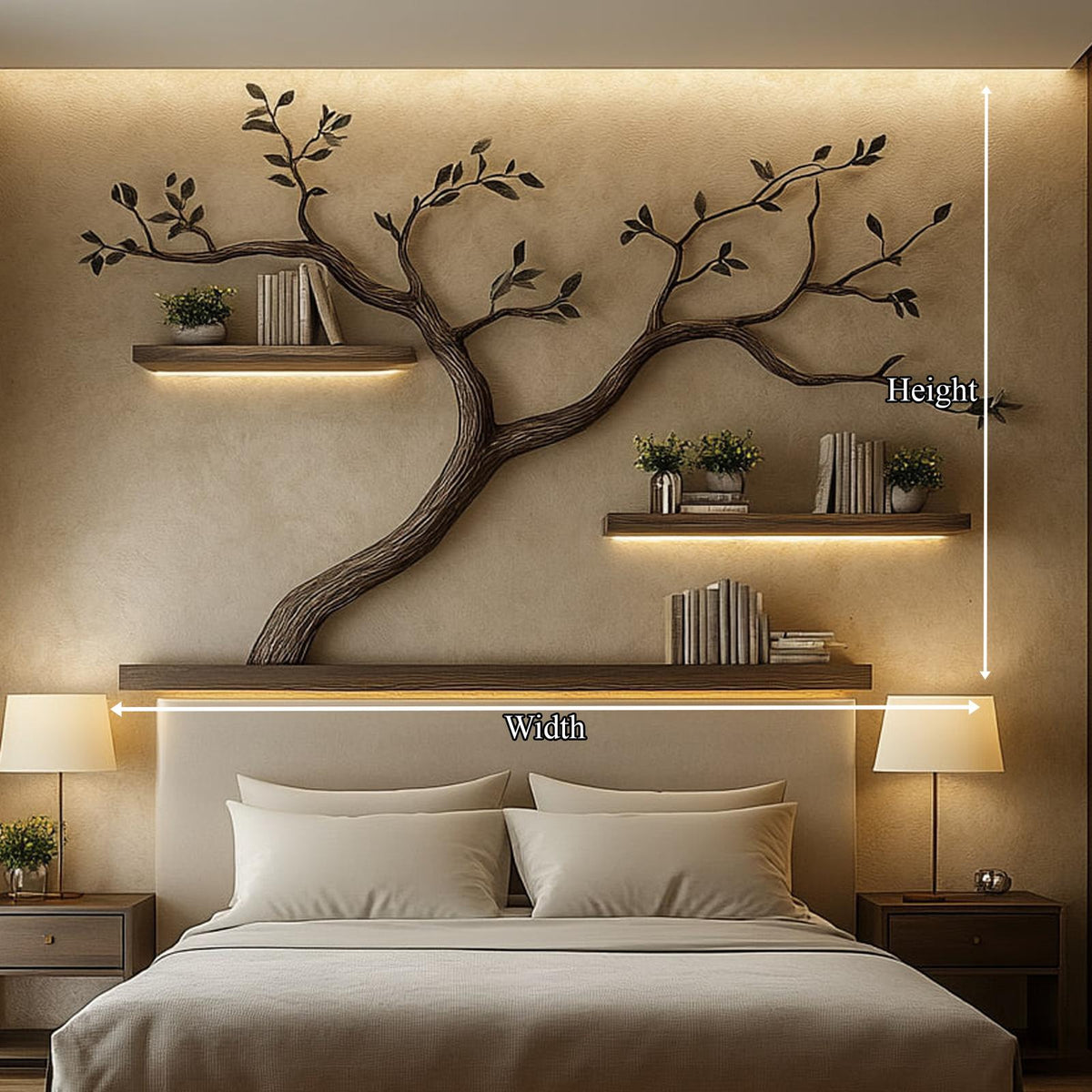 Mid Century Tree Wall Bookshelf Bedroom Headboard