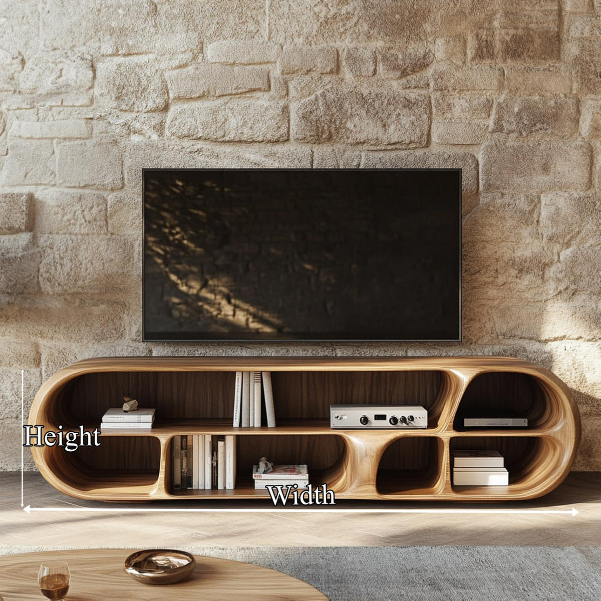Organic Modern Wood TV Cabinet, Live Edge Media Console Table & Entertainment Center for Living Room, Model