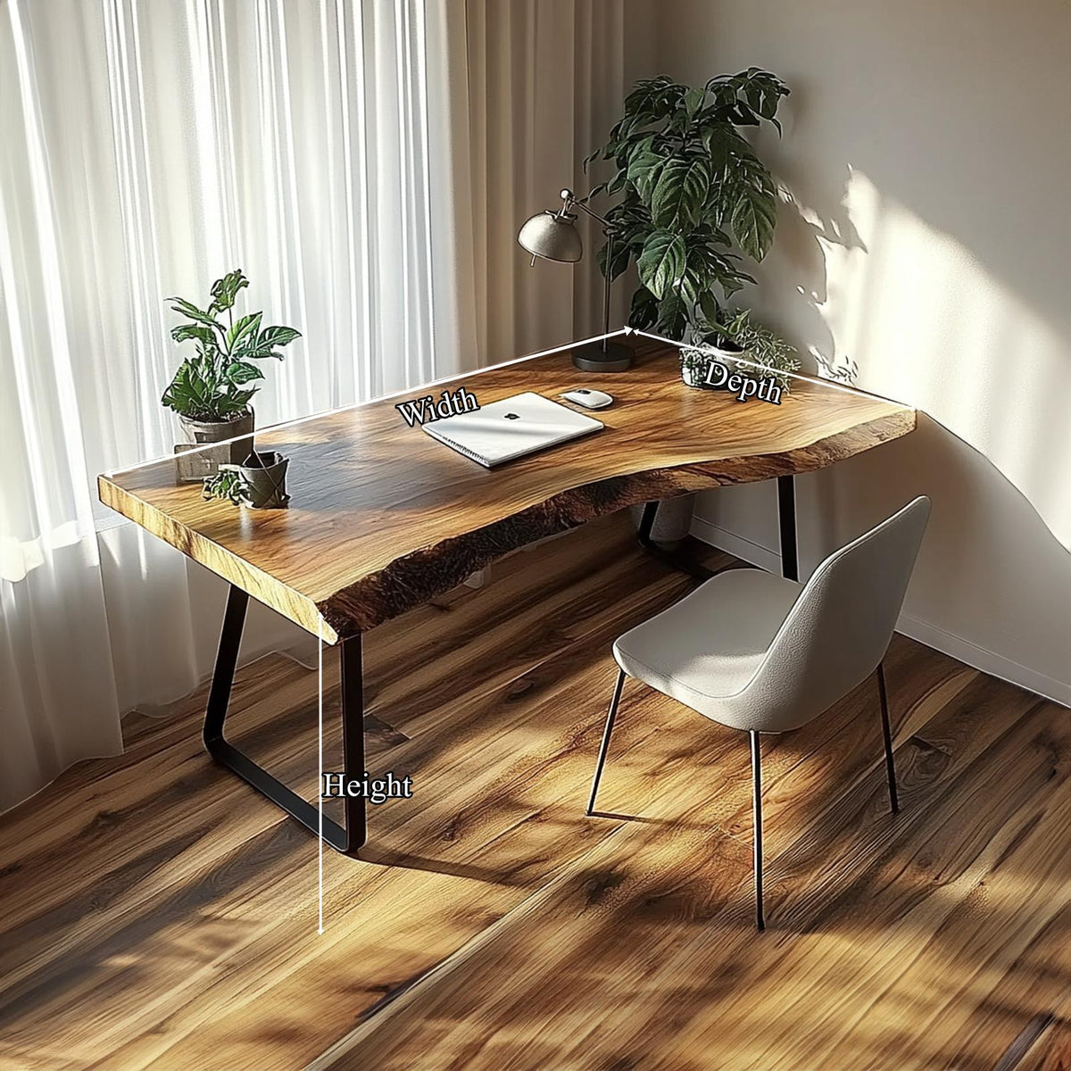Organic Modern Office Desk, Solid Wood Writing Computer Table for Bedroom Study, Handcrafted Studio Laptop Workspace