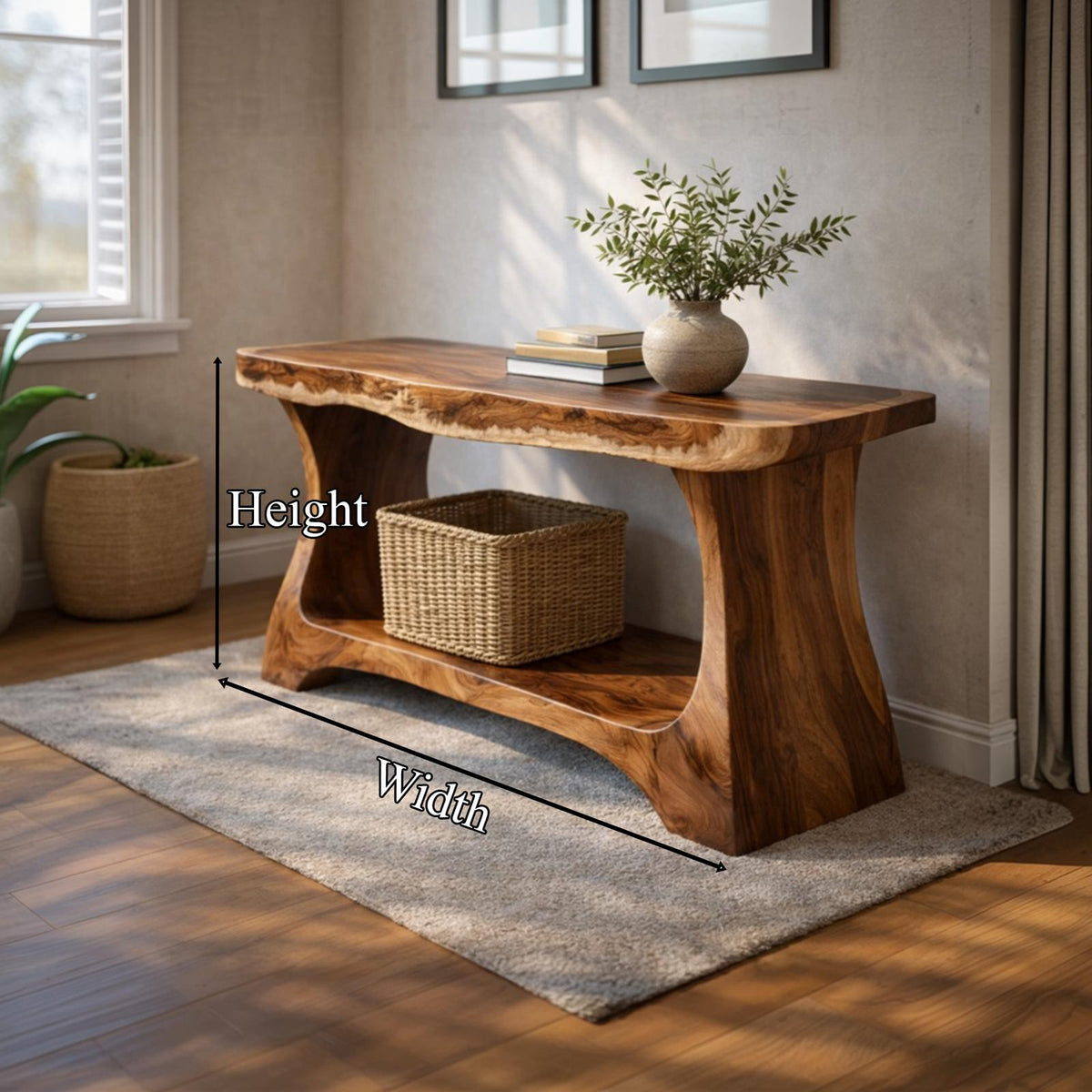 Spry Interior Rustic Modern Wood Console Table with Arched Sculptural Base, Handcrafted Hallway Entryway Table for Living Room, SINLKICS469