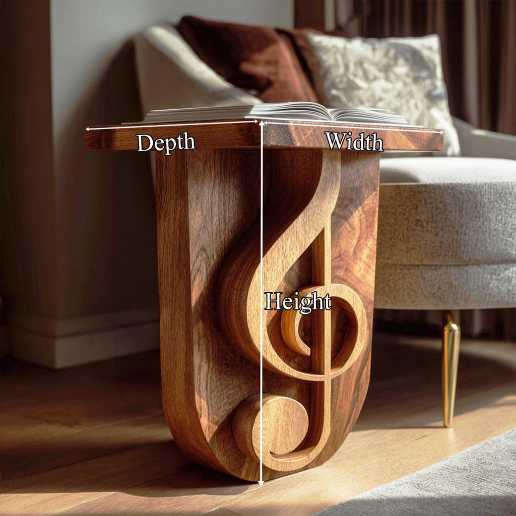 Modern Sculptural Music Note Wood Side Table, Creative Handcrafted Accent Table for Studio & Living Room