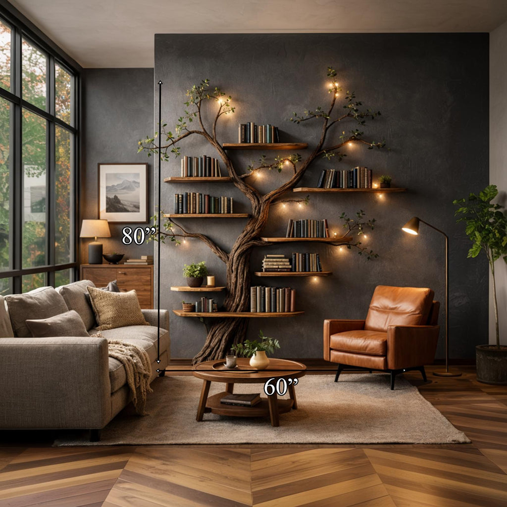 Rustic Sculptural Tree Bookshelf Handcrafted For Living Room