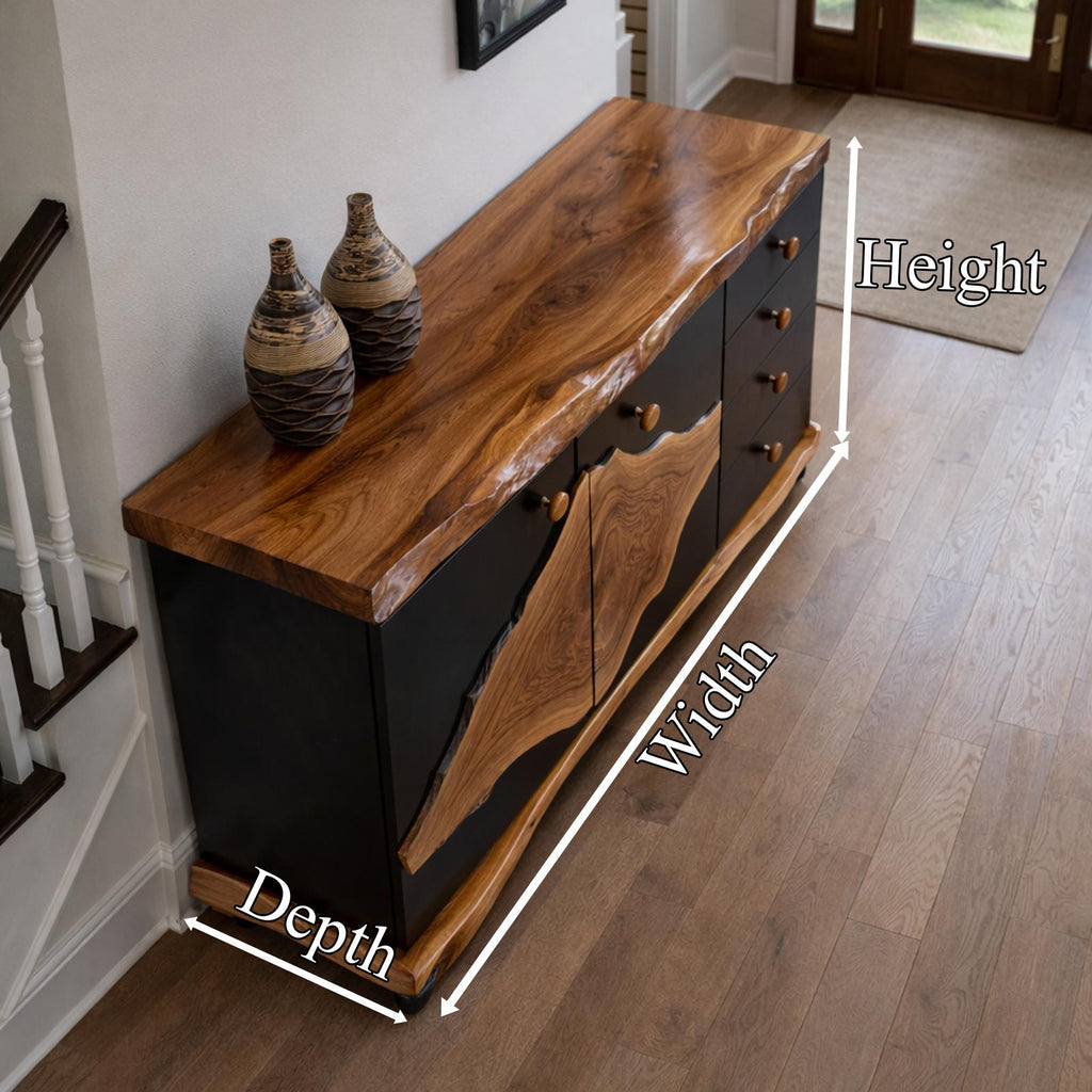 Rustic Live Edge Storage Cabinet Solid Wood Natural Slab Top Design Living Room And Entryway