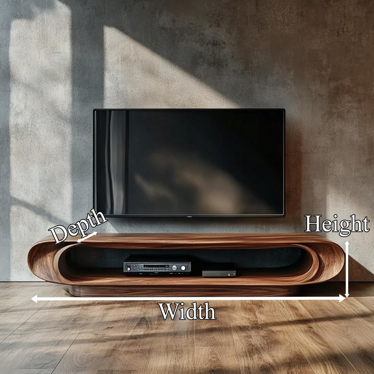 Modern Organic Curved TV Stand, Solid Wood Entertainment Unit Media Console for Living Room
