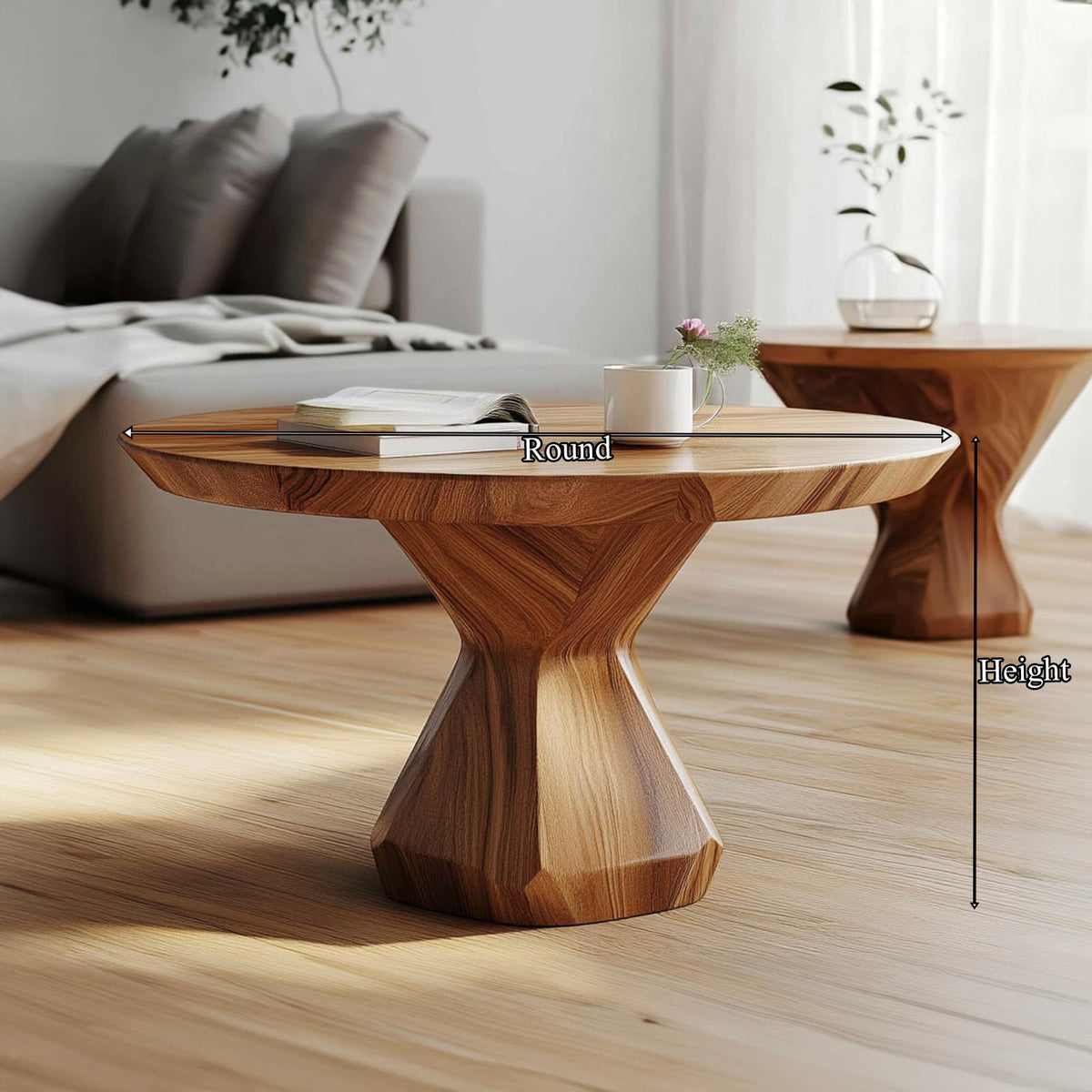 Modern Geometric Coffee Table, Solid Wood Sculptural Abstract Centerpiece Table for Contemporary Living Room, Office