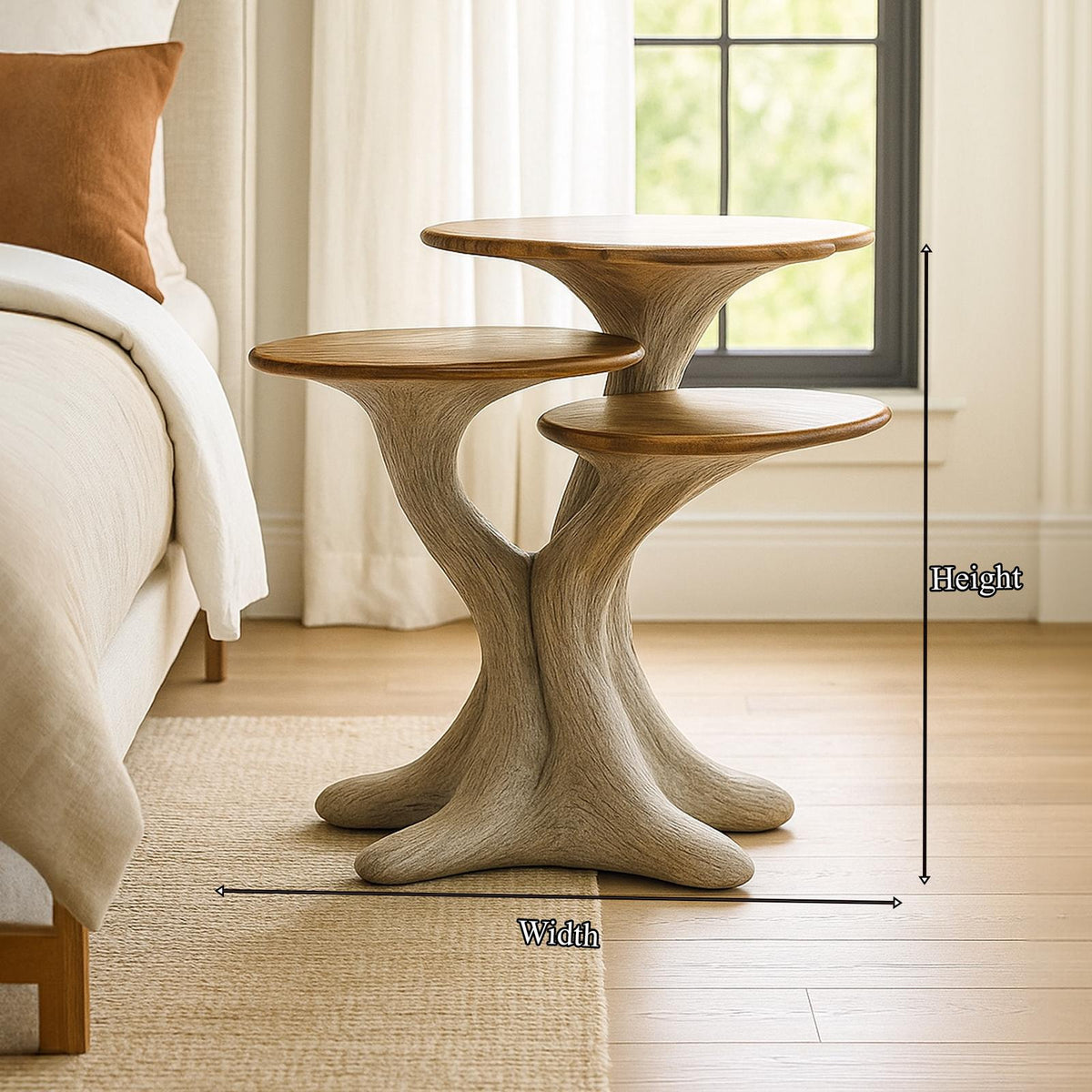 Rustic Tree Trunk End Table, Handcrafted Live Edge Wood Side Table & Accent Nightstand for Living Room, Bedroom