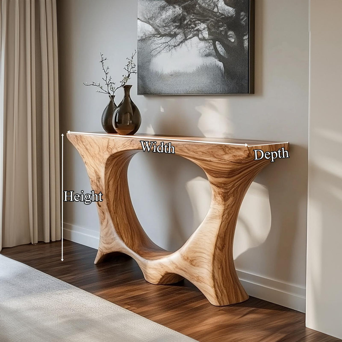 Mid Century Entry Table Handcrafted Curved Leg Hallway Opening
