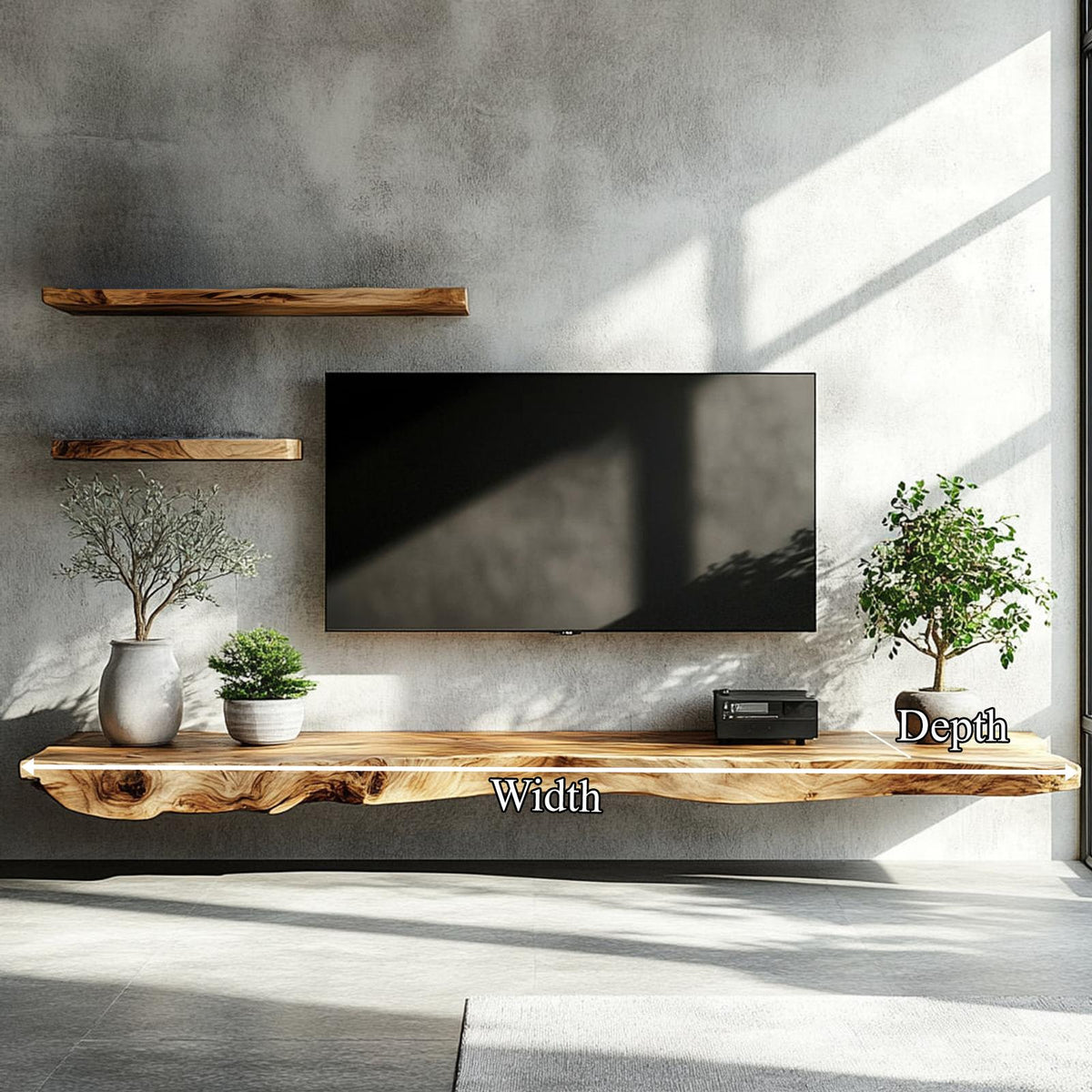 Rustic Wall Mounted TV Shelf, Floating Solid Wood Media Console & Entertainment Storage for Living Room