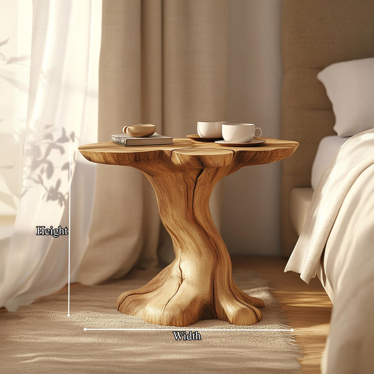 Handcrafted Rustic Wood Sculptural Nightstand, Organic Shaped End Table & Bedside Accent for Living Room, Bedroom