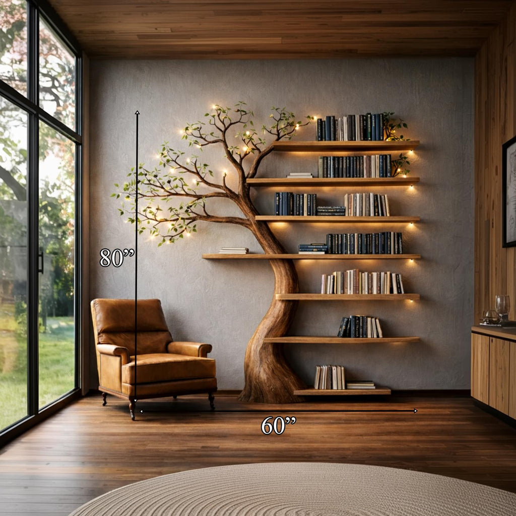 Handcrafted Tree Bookshelf Living Room Interior Sculptural Wall Display
