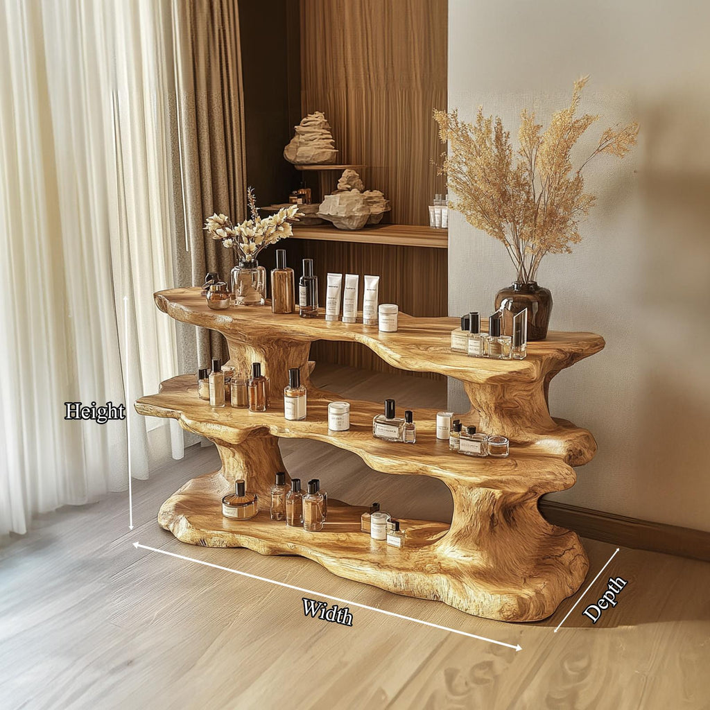 Rustic Organic Wood Display Shelf Living Room Or Spa
