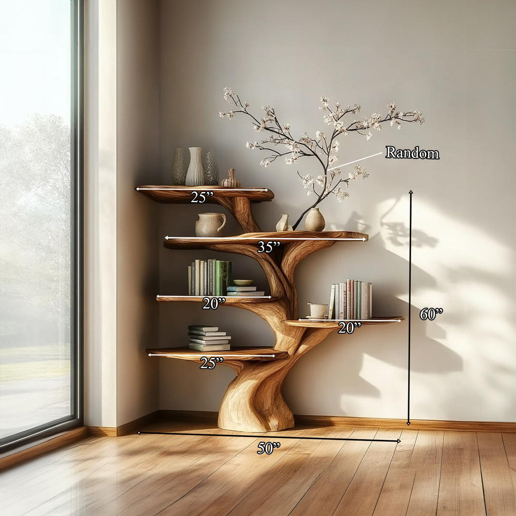 Rustic Tree Wall Bookshelf, Handcrafted Wood Floating Branch Shelf & Cozy Display Organizer for Living Room Decor