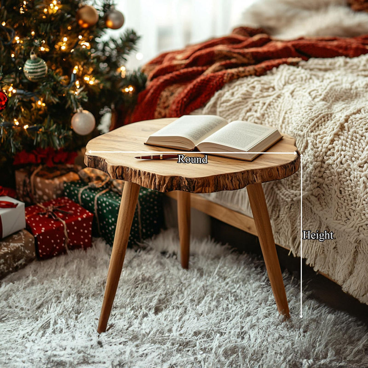 Rustic Bedside Nightstand Table, Solid Wood End Side Table with Live Edge Accent for Cozy Bedroom