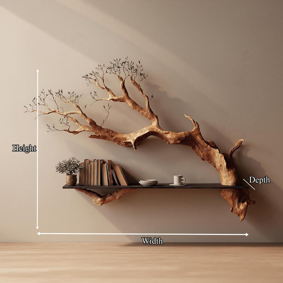 Rustic Tree Branch Floating Shelf Living Room Wall Decor