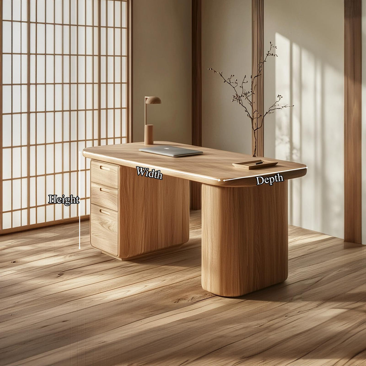 Minimalist Solid Wood Office Desk with Storage Drawers, Modern Bedroom Writing Table & Workstation