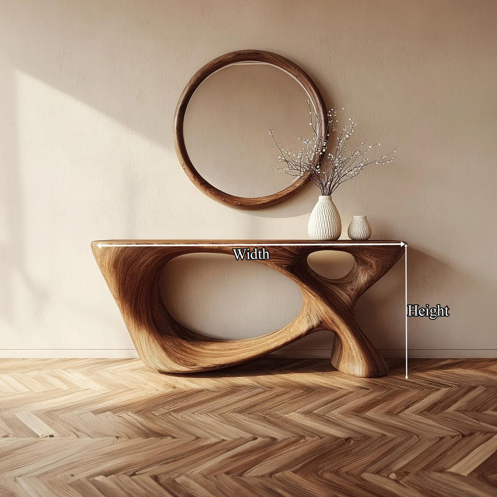 Mid Century Modern Artistic Solid Wood Console Table, Entryway Hallway Accent Table, Model